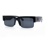 Locs Mens Thick Temple Half Rim Squared Rectangle Gangster All Black Sunglasses