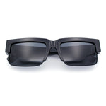 Locs Mens Thick Temple Half Rim Squared Rectangle Gangster All Black Sunglasses