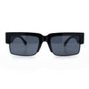 Locs Mens Thick Temple Half Rim Squared Rectangle Gangster All Black Sunglasses