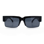Locs Mens Thick Temple Half Rim Squared Rectangle Gangster All Black Sunglasses
