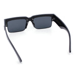 Locs Mens Thick Temple Half Rim Squared Rectangle Gangster All Black Sunglasses