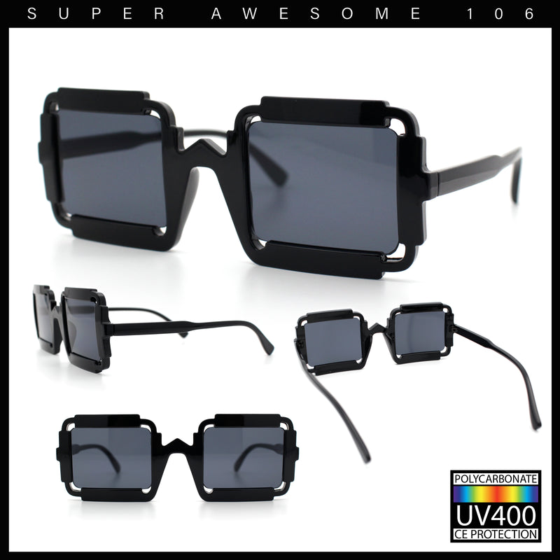 Womens Unique Art Deco Noveau Rectangle Glam Plastic Sunglasses