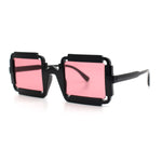 Womens Unique Art Deco Noveau Rectangle Glam Plastic Sunglasses