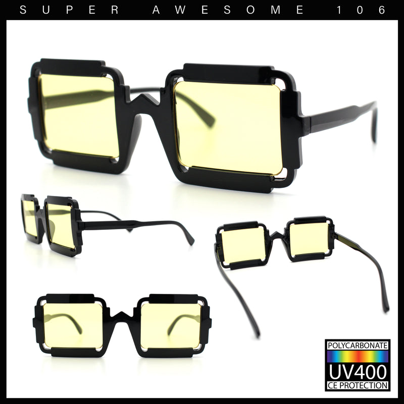 Womens Unique Art Deco Noveau Rectangle Glam Plastic Sunglasses