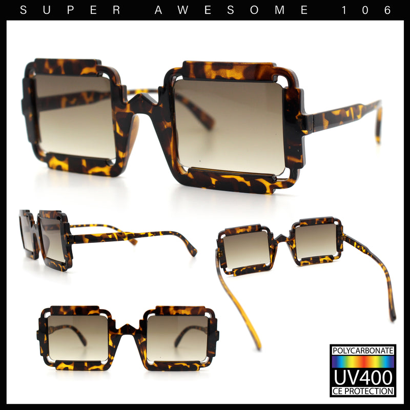 Womens Unique Art Deco Noveau Rectangle Glam Plastic Sunglasses