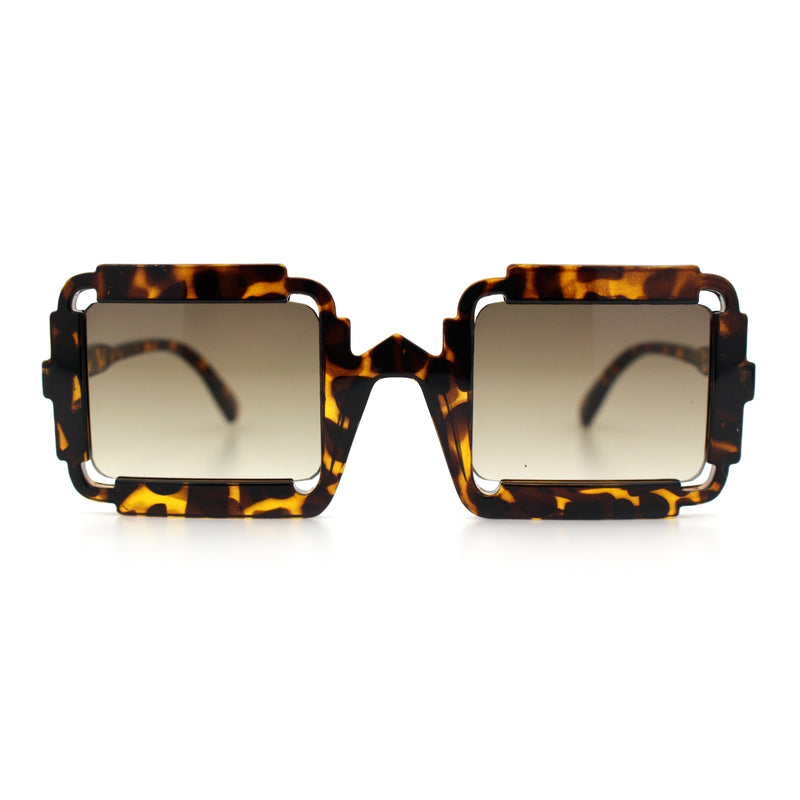Womens Unique Art Deco Noveau Rectangle Glam Plastic Sunglasses
