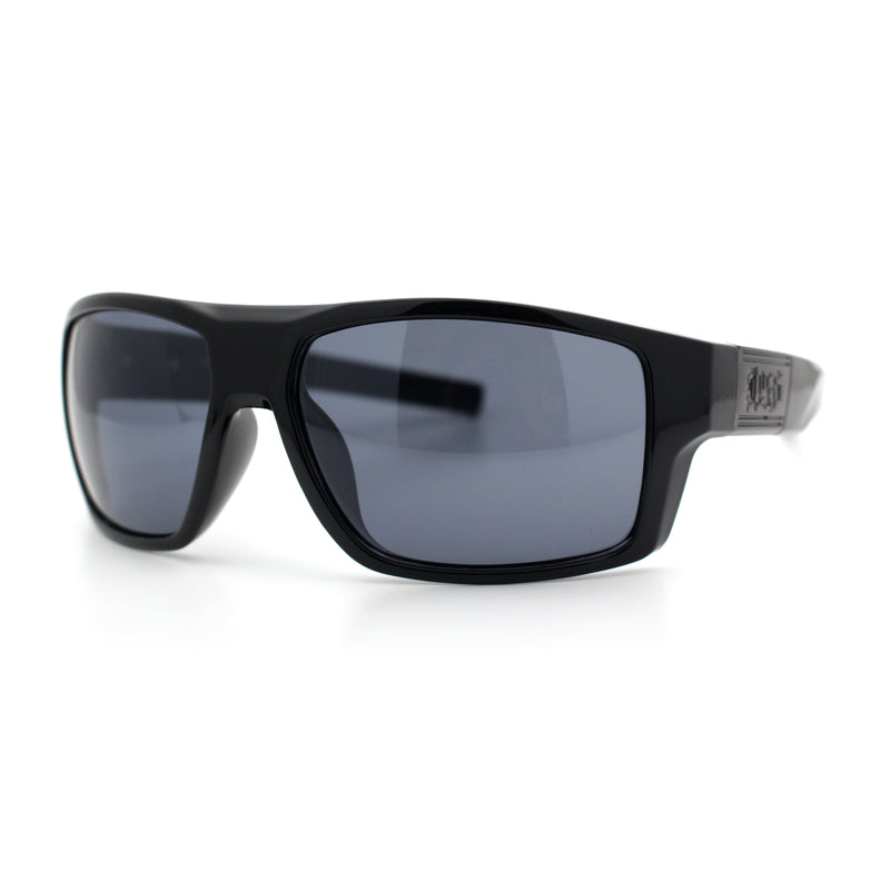 Locs Mens Rectangle Wrap All Black 90s Gangster Biker Plastic Sunglasses