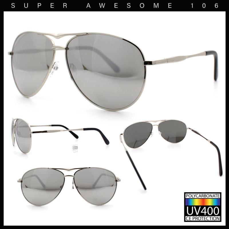 Mens Air Force Iconic Oversized Mirror Lens Metal Rim Officer Sunglasses
