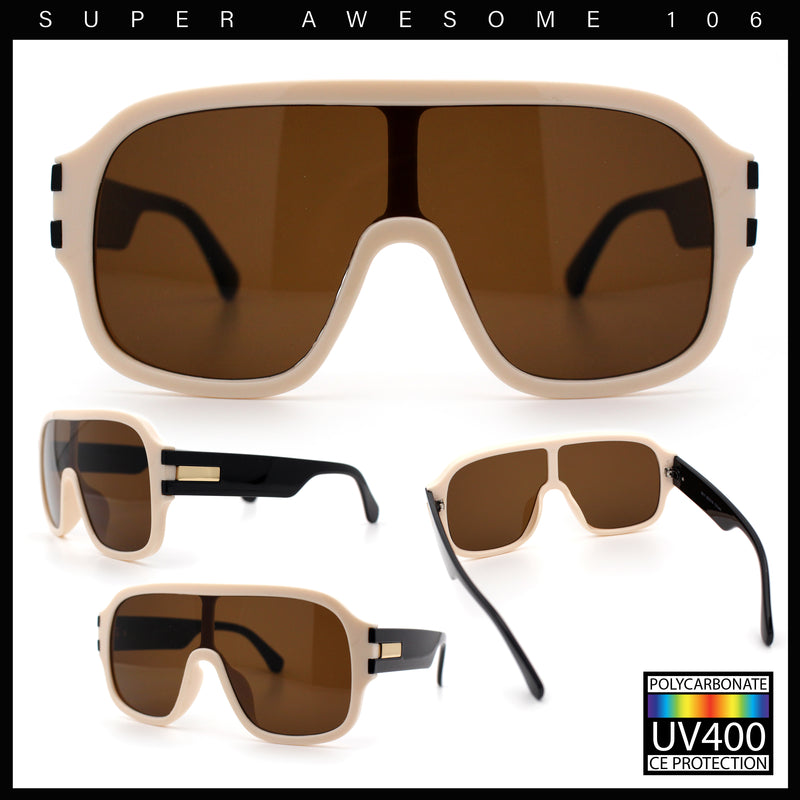 Oversized Racer Shield Plastic Bold Mogul Mobster Sunglasses