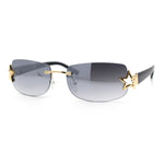 Womens Rimless Star Rhinestone Jewel Rectangle Wrap Fancy Sunglasses