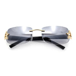 Womens Rimless Star Rhinestone Jewel Rectangle Wrap Fancy Sunglasses