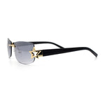 Womens Rimless Star Rhinestone Jewel Rectangle Wrap Fancy Sunglasses