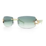 Womens Rimless Star Rhinestone Jewel Rectangle Wrap Fancy Sunglasses