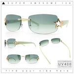Womens Rimless Star Rhinestone Jewel Rectangle Wrap Fancy Sunglasses