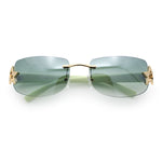 Womens Rimless Star Rhinestone Jewel Rectangle Wrap Fancy Sunglasses