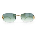 Womens Rimless Star Rhinestone Jewel Rectangle Wrap Fancy Sunglasses