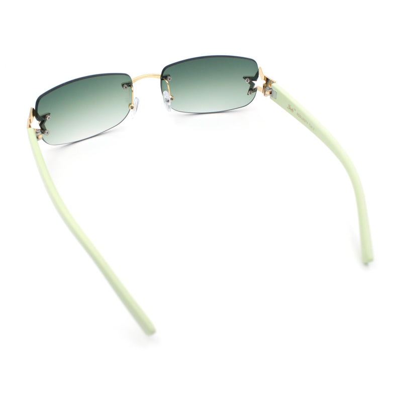 Womens Rimless Star Rhinestone Jewel Rectangle Wrap Fancy Sunglasses