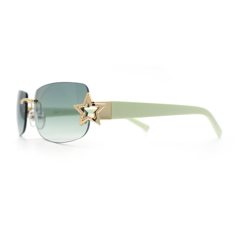Womens Rimless Star Rhinestone Jewel Rectangle Wrap Fancy Sunglasses