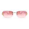 Womens Rimless Star Rhinestone Jewel Rectangle Wrap Fancy Sunglasses