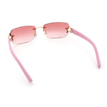 Womens Rimless Star Rhinestone Jewel Rectangle Wrap Fancy Sunglasses