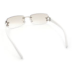 Womens Rimless Star Rhinestone Jewel Rectangle Wrap Fancy Sunglasses