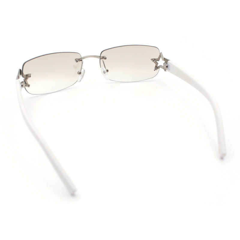 Womens Rimless Star Rhinestone Jewel Rectangle Wrap Fancy Sunglasses