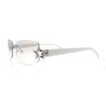 Womens Rimless Star Rhinestone Jewel Rectangle Wrap Fancy Sunglasses