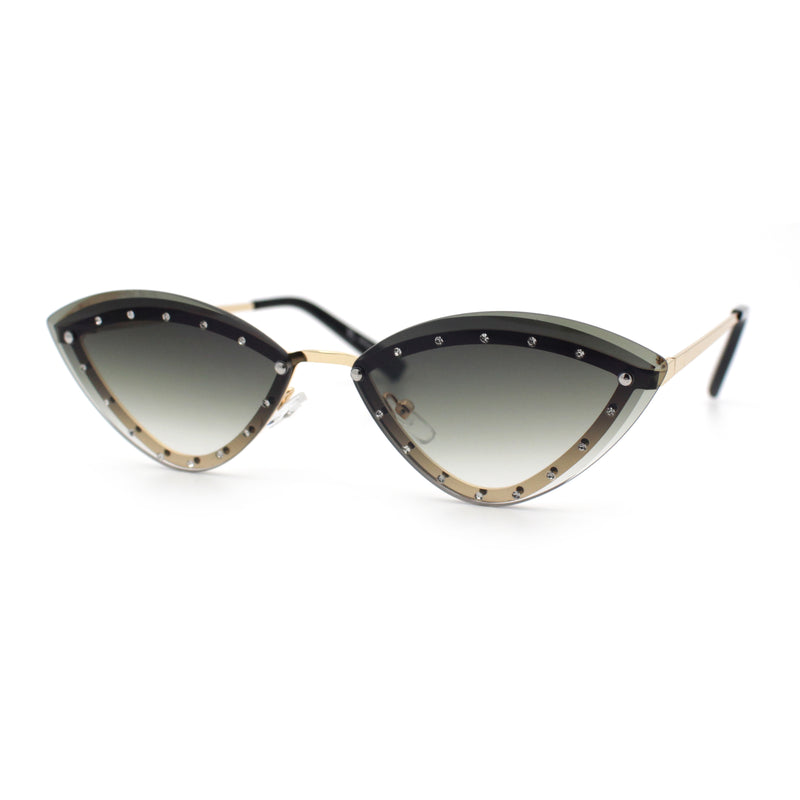 Womens Rhinestone Jewel Trim Cat Eye Luxury Rimless Bling Sunglasses