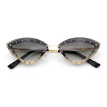 Womens Rhinestone Jewel Trim Cat Eye Luxury Rimless Bling Sunglasses
