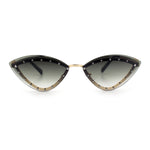 Womens Rhinestone Jewel Trim Cat Eye Luxury Rimless Bling Sunglasses