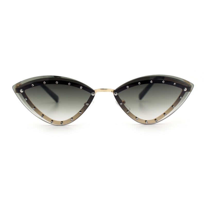 Womens Rhinestone Jewel Trim Cat Eye Luxury Rimless Bling Sunglasses