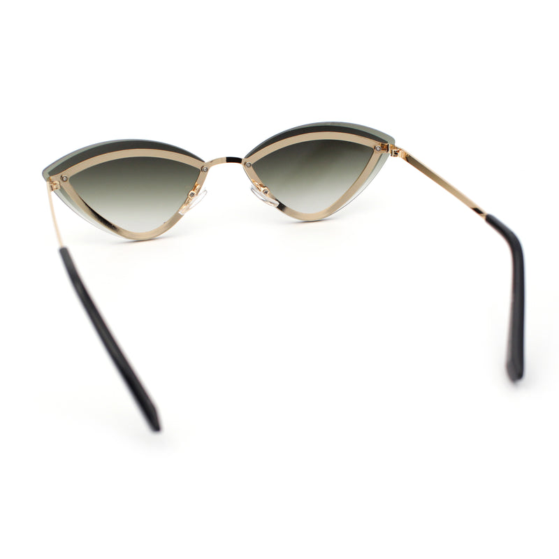 Womens Rhinestone Jewel Trim Cat Eye Luxury Rimless Bling Sunglasses