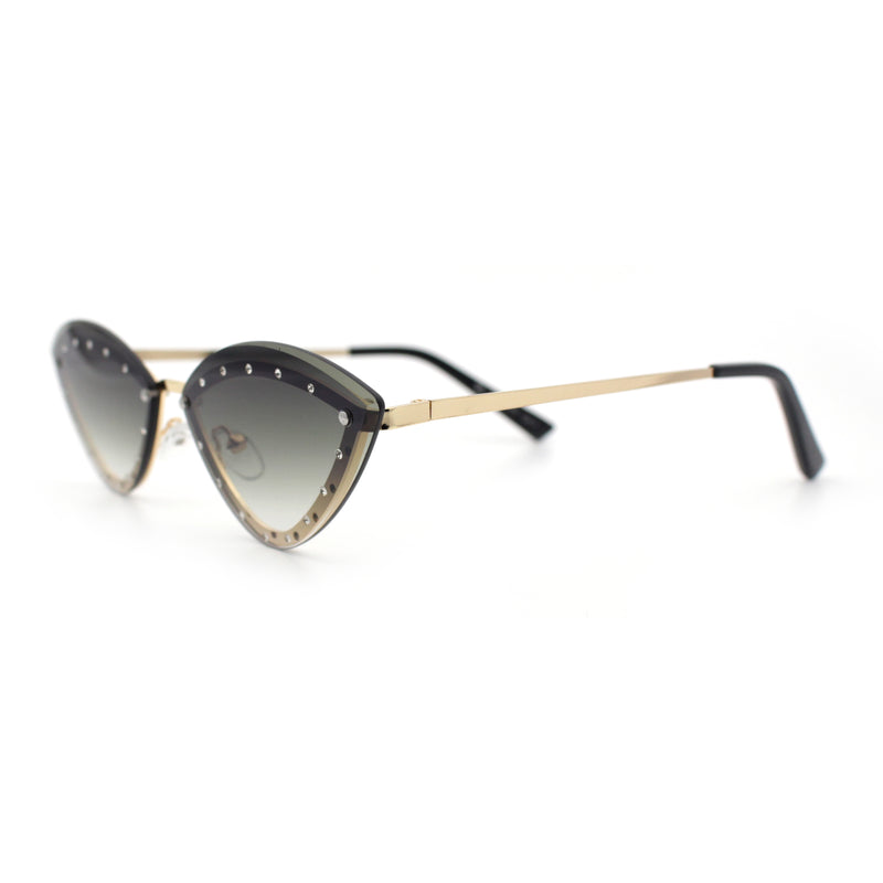 Womens Rhinestone Jewel Trim Cat Eye Luxury Rimless Bling Sunglasses