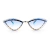 Womens Rhinestone Jewel Trim Cat Eye Luxury Rimless Bling Sunglasses