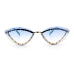 Womens Rhinestone Jewel Trim Cat Eye Luxury Rimless Bling Sunglasses