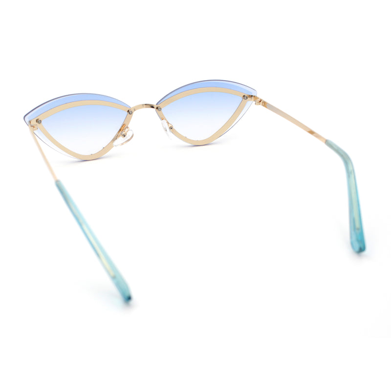 Womens Rhinestone Jewel Trim Cat Eye Luxury Rimless Bling Sunglasses