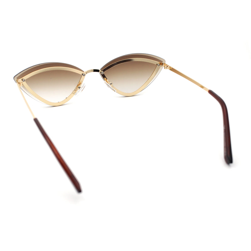 Womens Rhinestone Jewel Trim Cat Eye Luxury Rimless Bling Sunglasses