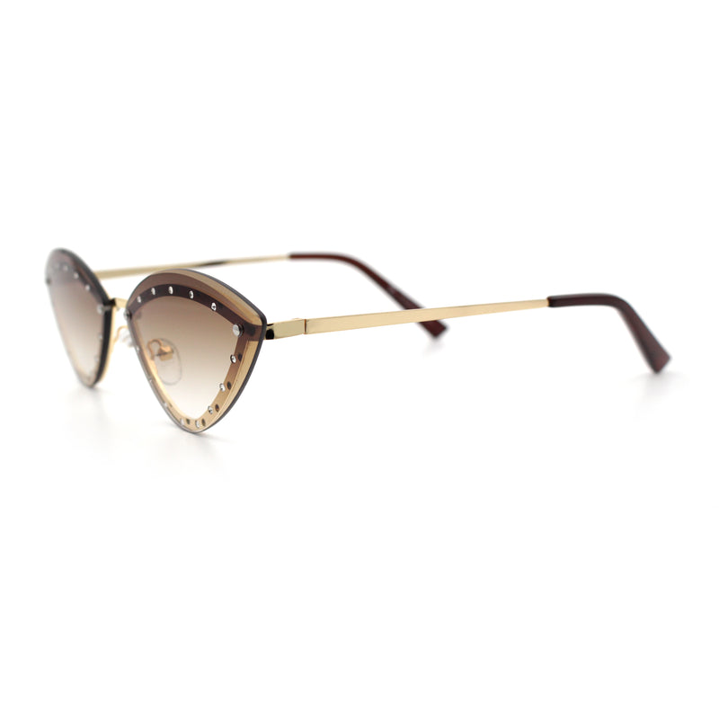 Womens Rhinestone Jewel Trim Cat Eye Luxury Rimless Bling Sunglasses