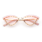 Womens Rhinestone Jewel Trim Cat Eye Luxury Rimless Bling Sunglasses