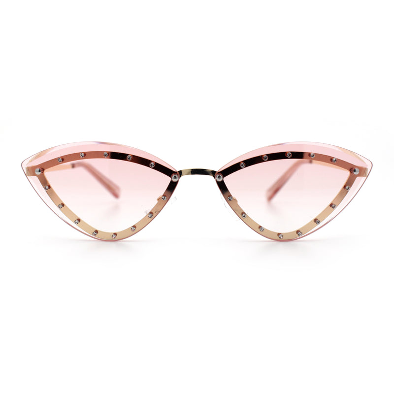 Womens Rhinestone Jewel Trim Cat Eye Luxury Rimless Bling Sunglasses