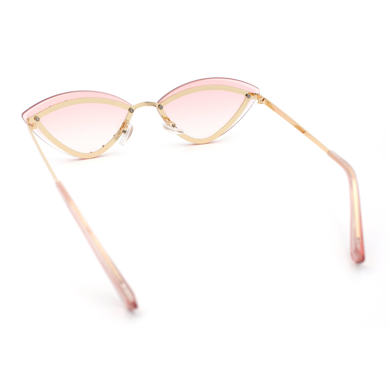 Womens Rhinestone Jewel Trim Cat Eye Luxury Rimless Bling Sunglasses