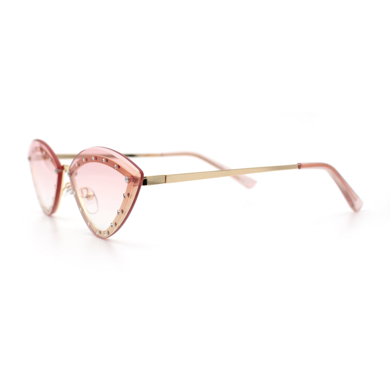 Womens Rhinestone Jewel Trim Cat Eye Luxury Rimless Bling Sunglasses