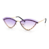 Womens Rhinestone Jewel Trim Cat Eye Luxury Rimless Bling Sunglasses