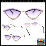 Womens Rhinestone Jewel Trim Cat Eye Luxury Rimless Bling Sunglasses