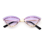 Womens Rhinestone Jewel Trim Cat Eye Luxury Rimless Bling Sunglasses