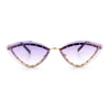 Womens Rhinestone Jewel Trim Cat Eye Luxury Rimless Bling Sunglasses