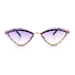 Womens Rhinestone Jewel Trim Cat Eye Luxury Rimless Bling Sunglasses