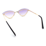 Womens Rhinestone Jewel Trim Cat Eye Luxury Rimless Bling Sunglasses