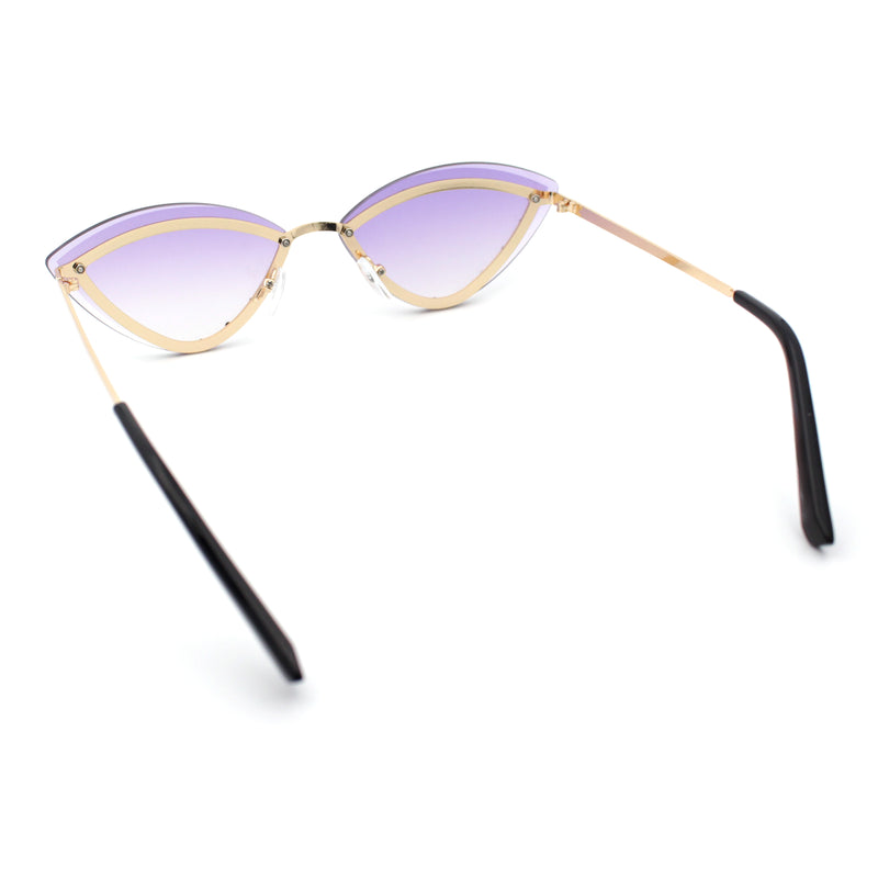 Womens Rhinestone Jewel Trim Cat Eye Luxury Rimless Bling Sunglasses