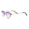 Womens Rhinestone Jewel Trim Cat Eye Luxury Rimless Bling Sunglasses